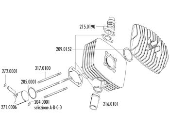 piston kit Polini series 6000 80cc 48mm (C) for Fantic Motor Regolarita 50, Minarelli P4-P6