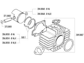 piston ring Polini 65cc 46x1.5mm for CPI, Keeway euro2, Honda Wallaroo, Peugeot 103, 104, 105, Fox, GL 10, SPX 50