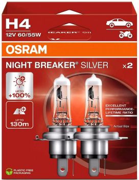 12V H4 PIRN 60/55W P43T NIGHT BREAKER SILVER +100% 2TK OSRAM