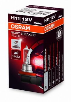 12V H11 PIRN 55W PGJ19-2 NIGHT BREAKER SILVER +100% OSRAM