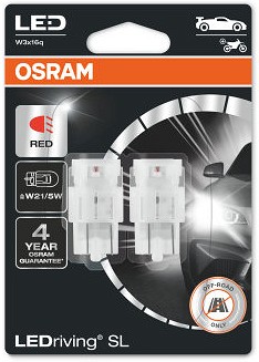 12V W3X16QLED PIRN 1.7W W21/5W PUNANE LEDRIVING SL BLISTER 2TK OSRAM