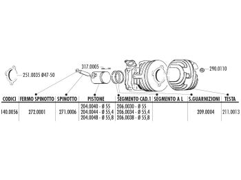 cylinder kit Polini cast iron sport 102cc 55mm for Ape 50, Vespa PK 50, Special 50, XL 50