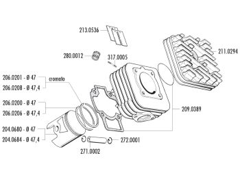 cylinder kit Polini cast iron racing 70cc 47mm for Piaggio AC