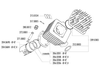 cylinder kit Polini cast iron racing 70cc 47mm for Peugeot vertical AC