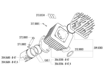 cylinder kit Polini cast iron sport 70cc 47mm for Peugeot AC horizontal