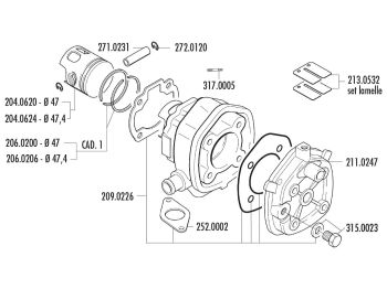 cylinder kit Polini cast iron sport 70cc for Minarelli horizontal LC