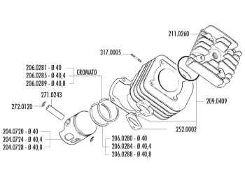 Cylinder kit Polini cast iron sport d=40mm 50cc, 10mm slanted for Minarelli horizontal AC