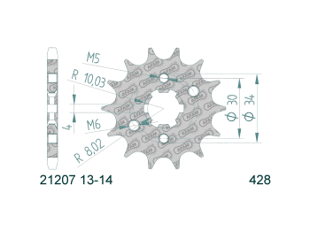 front sprocket AFAM 14 teeth 428 for Beta RR 125, MH, Rieju, Yamaha TT-R, XT, YBR