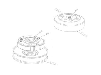 clutch pulley assy with bell 107mm for Piaggio 1998- (converter 134mm)