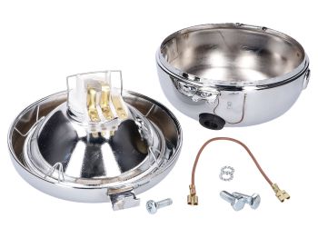 headlight assy round chromed Retro universal for Puch, Kreidler, Zündapp and many more