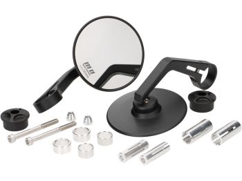 mirror set MOTO NOSTRA 1407, Aluminium CNC, Ø=95mm round, handlebar end mirror, matte black