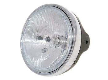 headlight 190mm, black metal housing for Moto Guzzi 750 Breva 03-07, V7 Classic 08-, Nevada Classic 04-10, 1100 Ballabio, Café Sport 03-05