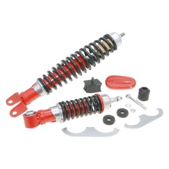 eesmise ja tagumise amortisaatorite komplekt Carbone Sport punane/must Vespa Primavera, ET3 125, Vespa 50 jaoks