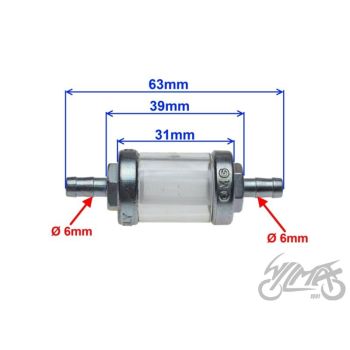 Bensiinifilter, väike, 6mm, O.M.G.