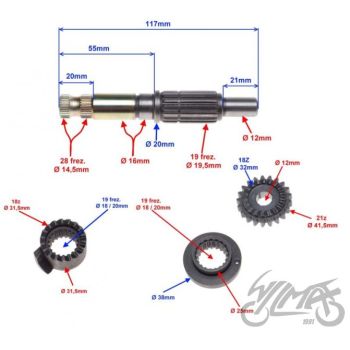 Käivitushoova võll koos hammasratastega - Minarelli AM6