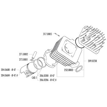 silindrikomplekt Polini malm sport 70cc Honda Bali, SFX, SGX Sky, SXR, SH 50