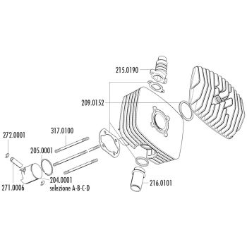 Silindrikomplekt Polini 80cc Series 6000 48mm Fantic Motor Regolarita 50, Minarelli P4-P6 jaoks