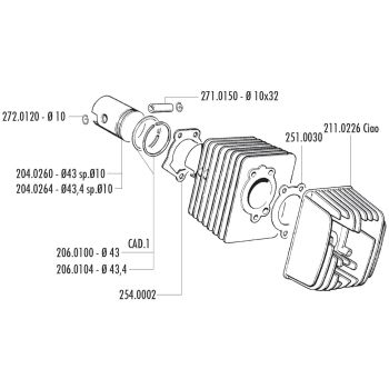 cylinder kit Polini cast iron racing 63cc 10mm piston pin for Piaggio Ciao