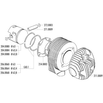 silindrikomplekt Polini malm sport 177cc 63mm LML Star Deluxe, Vespa PX, TS, 125-150cc 2T jaoks