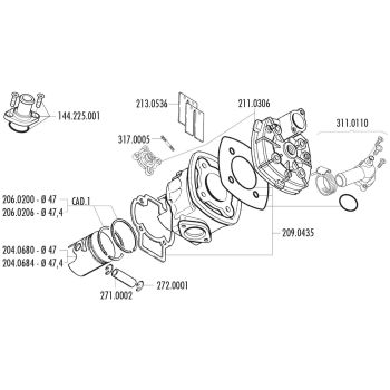 silindrikomplekt Polini malm sport 70cc 47mm Piaggio LC jaoks