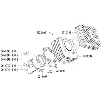 silindrikomplekt Polini malm sport 50cc 40mm Piaggio AC jaoks