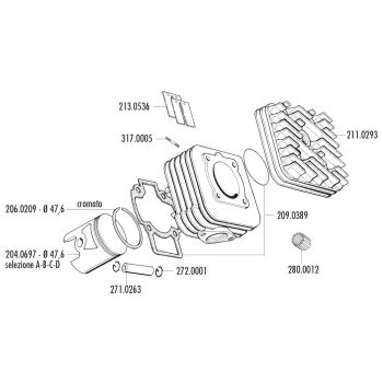 silindrikomplekt Polini alumiinium sport 70cc Piaggio AC