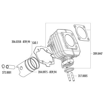 silindrikomplekt Polini malm sport 50cc 39,94mm Peugeot horisontaalne AC jaoks