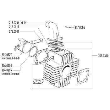 silindrikomplekt Polini alumiinium sport 65cc 43.5mm Puch Maxi, X30 jaoks