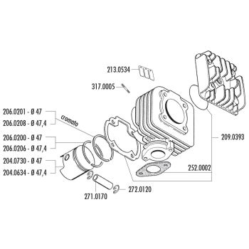 silindrikomplekt Polini malmist racing 70cc Morini AC jaoks