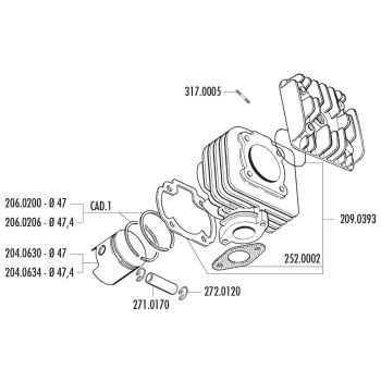 silindrikomplekt Polini malm sport 70cc Morini AC-le