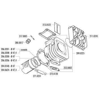 silindrikomplekt Polini malmist võidusõidu 70cc Minarelli jaoks