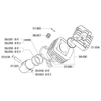 silindrikomplekt Polini malmist võidusõidu 70cc Minarelli horisontaalsele AC-le