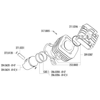 silindrikomplekt Polini malm sport 70cc Minarelli horisontaalne AC jaoks
