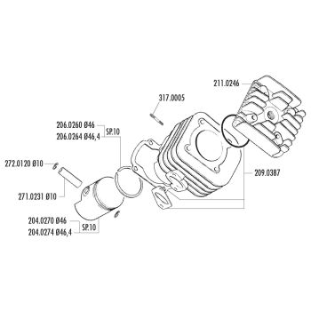 silindrikomplekt Polini malm sport 70cc 10mm Minarelli horisontaalne AC, kaldu