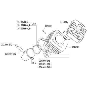 silindrikomplekt Polini malm sport 70cc 12mm CPI, Keeway Euro 2, kaldu