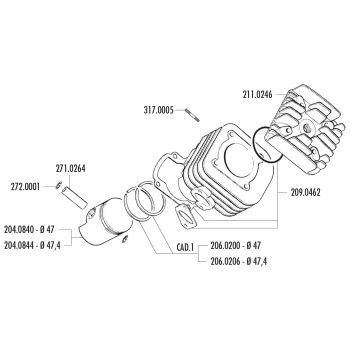 silindrikomplekt Polini malm sport 70cc 12mm CPI, Keeway Euro 2, sirge