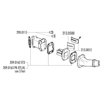 intake manifold Polini reed block 19/23mm for Piaggio Ape 50 FL, FL2, FL3, RST Mix w/ SHBC 19.19 carburetor
