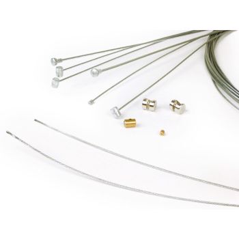 Inner cable set, universal -BGM ORIGINAL Vespa, Lambretta- 2x Ø=1,9mm x 2100mm (pear shape nipple, used as clutch/front brake cable), 2x Ø=1,6mm x 2100mm (nipple Ø=5,5mm x 7mm, used as gear change cable), 1x Ø=1,2mm x 2500mm (nipple Ø=5,5mm x 7mm, us