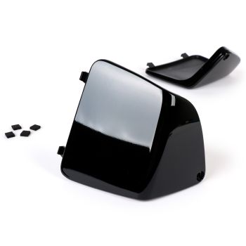Maintenance flap set for interior lining leg shield -MOTO NOSTRA- Vespa GT, GTL, GTV, GTS 125-300 (2003-), HPE, Supertech, Supersport, Touring - (cover for cooling water connection / fuses) - glossy black
