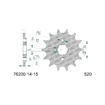 AFAM eesmine hammasratas 15 hammast 520 mudelitele Kymco MXer 50, MXU 50