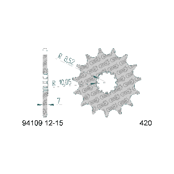 AFAM eesmine hammasratas 12 hammast 420 mudelitele Rieju RS1, Yamaha DT, TZR, MH Furia, Peugeot XP6