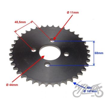 Tagumine hammastatas 40H, kett 428, Keskmine ava 44mm, poldi valem 68mm / 48,5mm