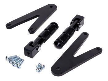 Pillion footrest set CNC black with bracket for Beta RR 50, RR 125